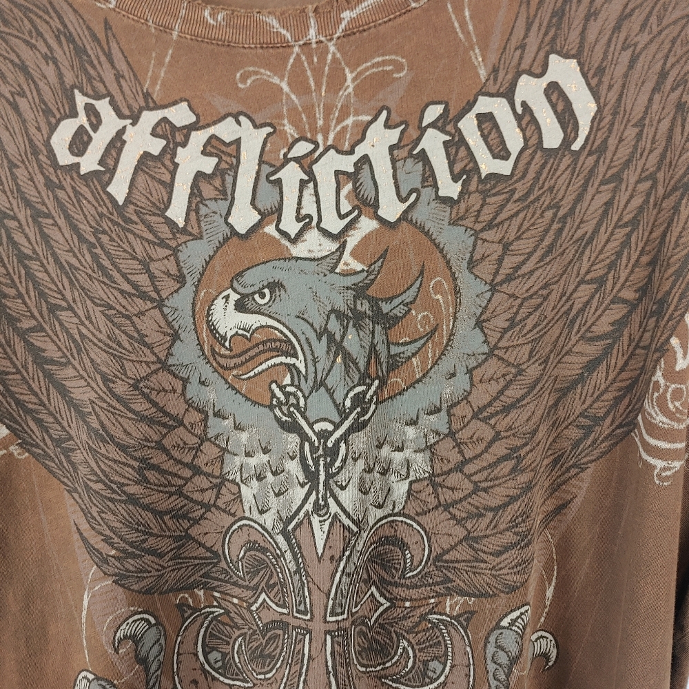 Vintage Affliction Eagle Graphic Cream Brown Short Sleeve Tee Size XL